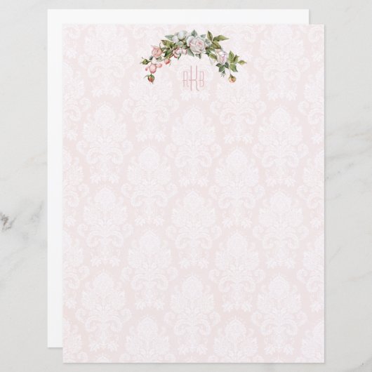 Elegant roze rozen,  Damask en Monogram (Voorkant / Achterkant)