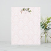 Elegant roze rozen,  Damask en Monogram (Staand voorkant)