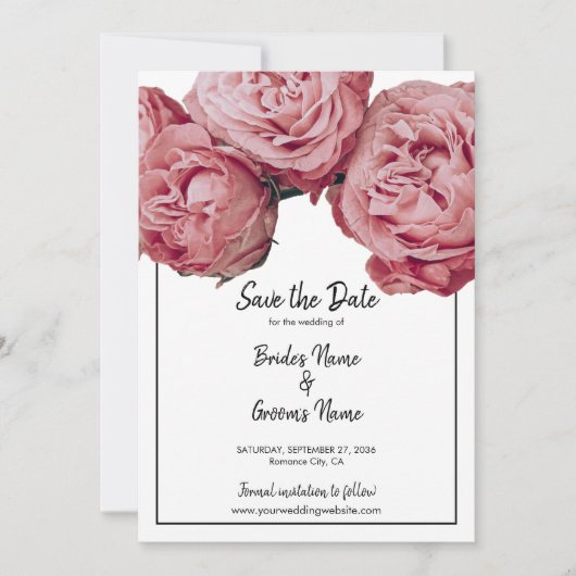 Elegant roze rozen die de datum opslaan save the date (Voorkant)
