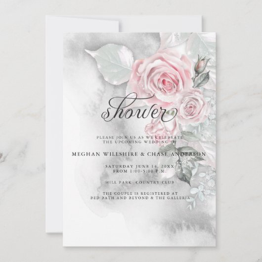 Elegant roze rozen en grijze Waterverf Kaart (Voorkant)