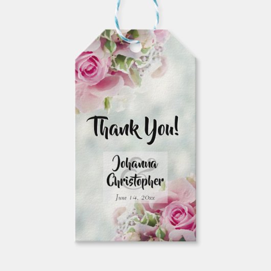 Elegant roze rozen en pony Buds Wedding Gift Label Cadeaulabel (Voorkant)