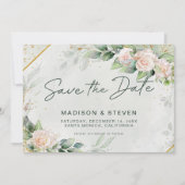 Elegant roze Rozen Eucalyptus Weddenschap Save The Date (Voorkant)