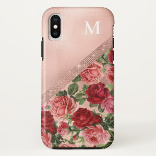 Elegant Roze Rozen Floral Monogram iPhone X Hoesje