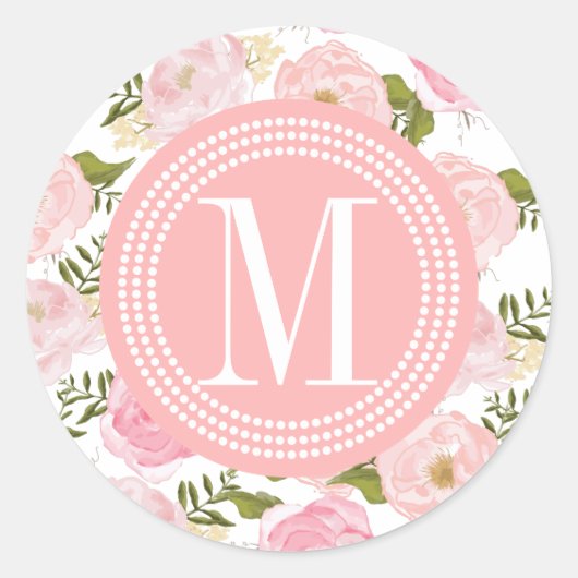 Elegant  Roze Rozen Gepersonaliseerd Ronde Sticker (Voorkant)