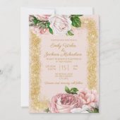 Elegant roze Rozen Gold Glitter Wedding Kaart (Voorkant)