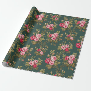 Elegant roze rozen-groene achtergrond cadeaupapier