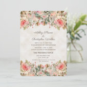 Elegant roze rozen huwelijk kaart (Staand voorkant)
