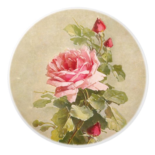 Elegant  roze rozen keramische knop (Voorkant)