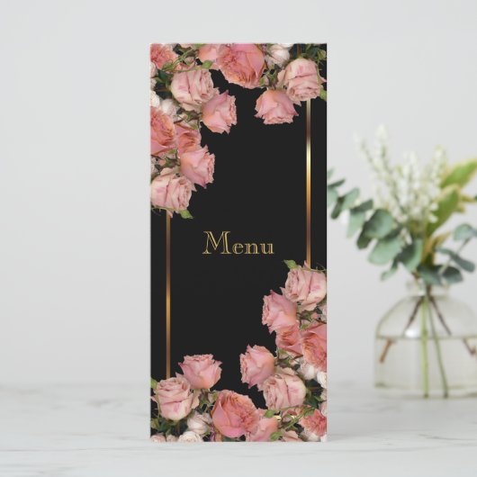 Elegant roze Rozen - Menu (Staand voorkant)