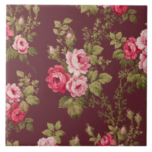 Elegant roze rozen op Maroon Achtergrond Tegeltje