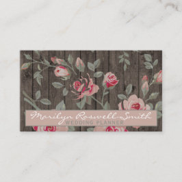Elegant roze rozen op Rustic Wood Background Visitekaartje