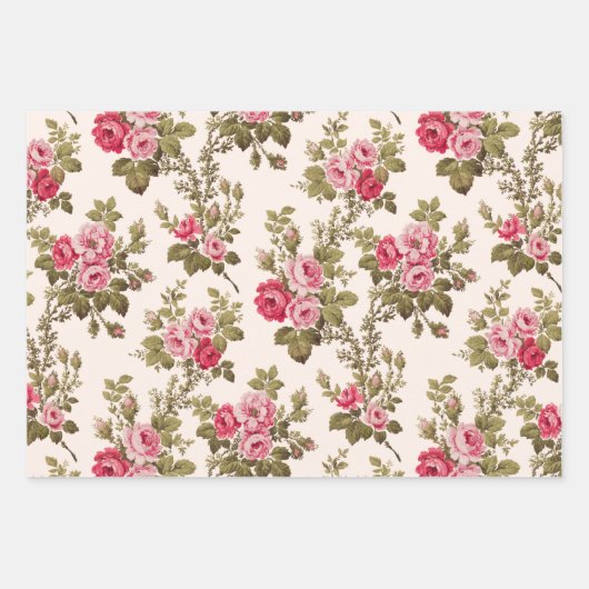 Elegant Roze  Rozen op Zwart/Wit/Buff BG Inpakpapier Vel (Voorkant 3)