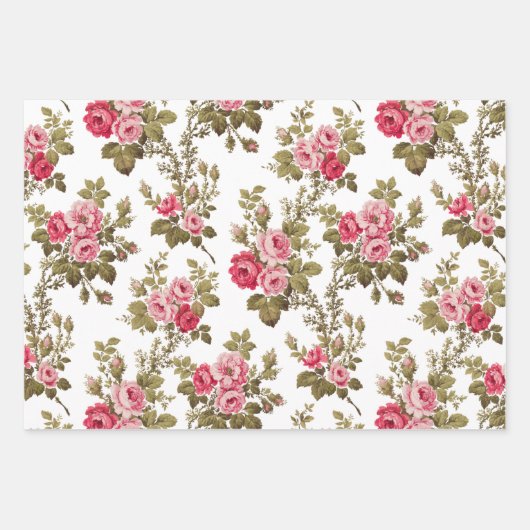 Elegant Roze  Rozen op Zwart/Wit/Buff BG Inpakpapier Vel (Voorkant 2)