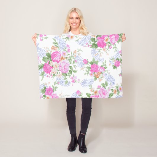 Elegant roze rozen Waterverf Floral Pattern | Fleece Deken (In situ)