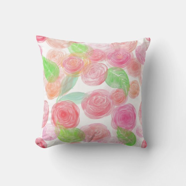 Elegant roze rozen Waterverf Floral Pattern | Kussen (Voorkant)