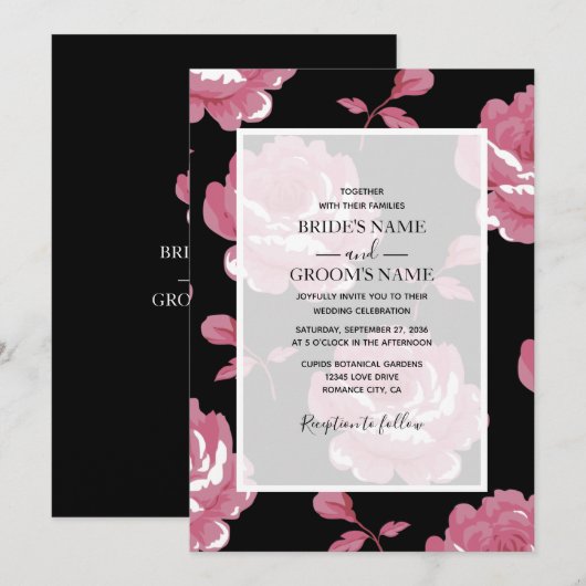 Elegant roze  Rozen Wedding Invitations Kaart (Voorkant / Achterkant)