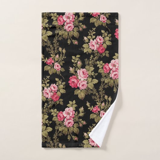 Elegant  roze rozen-zwarte achtergrond bad handdoek (Handdoek)