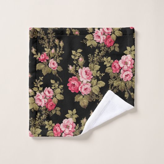 Elegant  roze rozen-zwarte achtergrond bad handdoek (Wasdoekje)