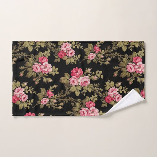 Elegant  roze rozen-zwarte achtergrond bad handdoek (Handdoek)