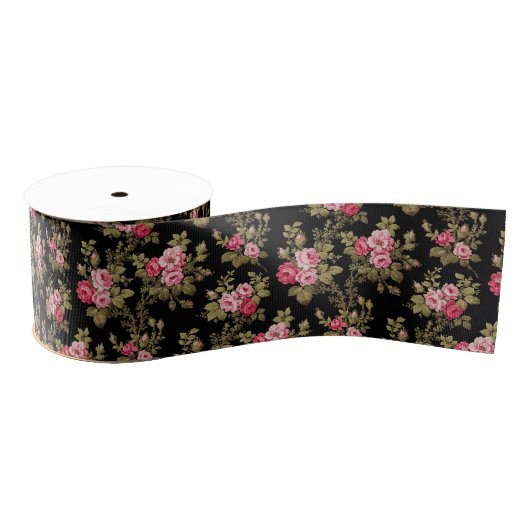 Elegant  roze rozen-zwarte achtergrond grosgrain lint (Spoel)