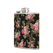 Elegant  roze rozen-zwarte achtergrond heupfles (Links)