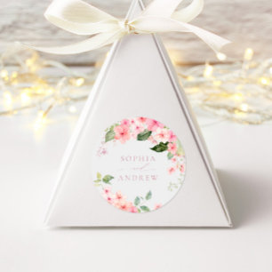Elegant Roze Sakura Bloemen Bruiloft Ronde Sticker