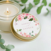 Elegant Roze Sakura Bloemen Bruiloft Ronde Sticker