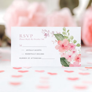 Elegant Roze Sakura Bloemen Bruiloft RSVP Kaart