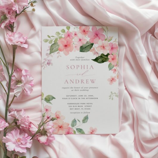 Elegant Roze Sakura Bloemen Bruiloft Uitnodiging