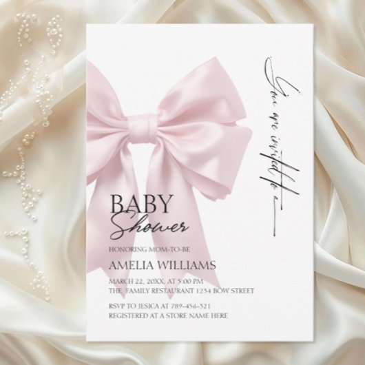 Elegant Roze Satijn Bow Baby shower Kaart
