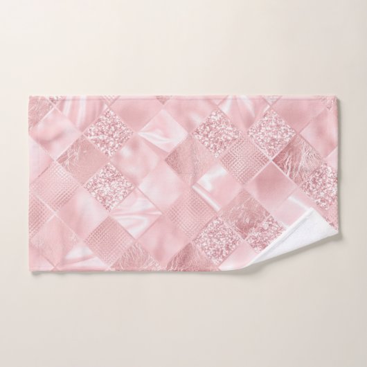 Elegant Roze Satijn Glitter Patroon Design Glam Bad Handdoek (Handdoek)