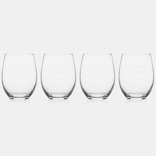 Elegant Roze Script Bruiloft Drinkware Set Wijnglas Zonder Voet (Achterkant)
