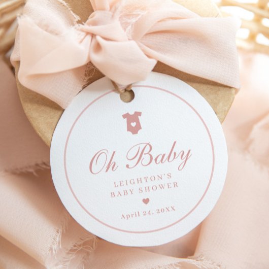 Elegant Roze Script Meisjes Oh Baby shower Bedankjes Labels