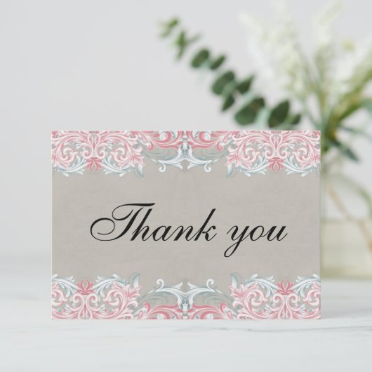 Elegant roze scrollen bedankkaart (Staand voorkant)