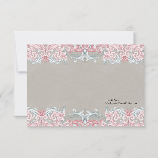 Elegant roze scrollen bedankkaart (Achterkant)