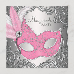 Elegant roze Silver Mask Masquerade Party Kaart