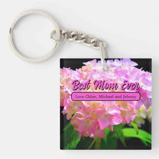 Elegant Roze sinaasappel bloemen hortensia's Sleutelhanger (Voorkant)