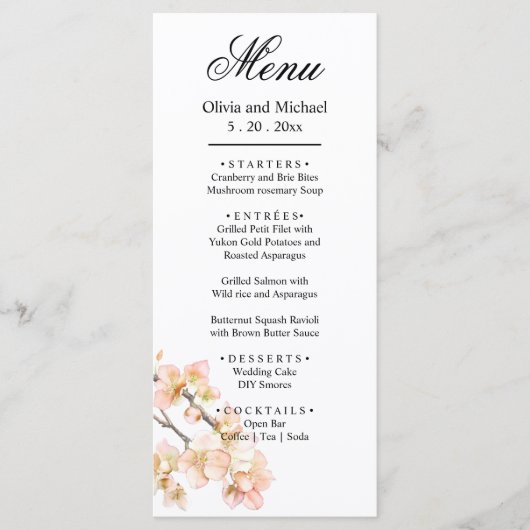 Elegant roze Sinaasappel bloesems elegant script Menu (Voorkant)