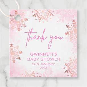 Elegant Roze Sneeuwvlok Meisje Baby shower Bedankjes Labels