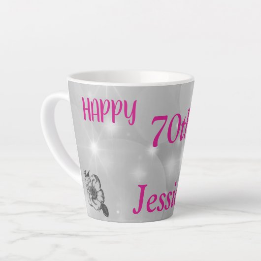 Elegant roze sparkly 70ste verjaardag latte mok (Linkerhoek)