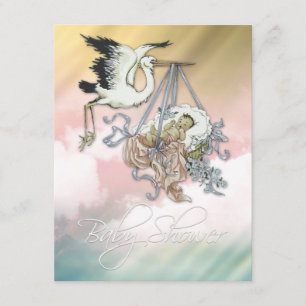 Elegant  Roze Stork Baby Girl Shower Kaart