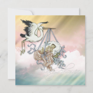 Elegant Roze Stork Baby Girl Shower Kaart