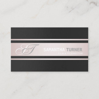 Elegant Roze Strepen Zwart Professioneel Monogram Visitekaartje