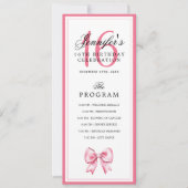 Elegant Roze Strik 16e Verjaardag Programma Menu (Voorkant)