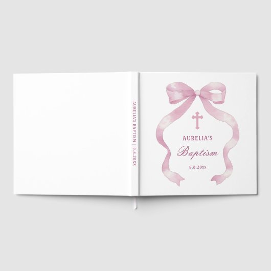 Elegant roze strikje doop gastenboek (Volledig)