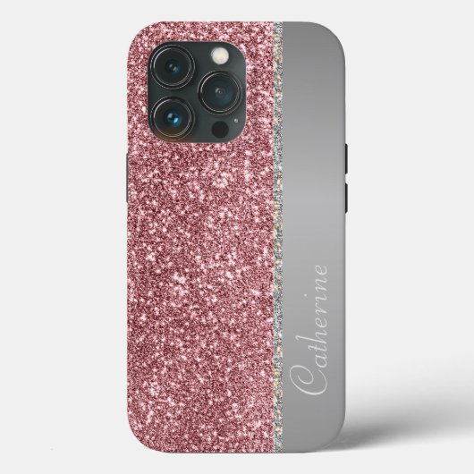 Elegant Roze Strip Glitter Aangepaste naam persona Case-Mate iPhone Case (Achterkant)