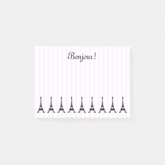 Elegant roze Stripe Eiffeltoren Frans thema Post-it® Notes (Voorkant)
