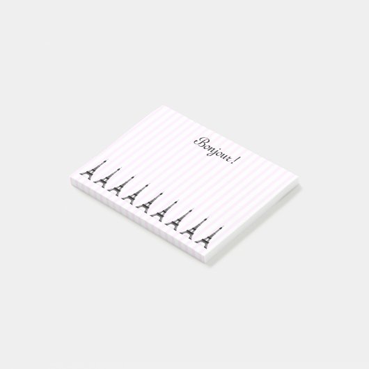 Elegant roze Stripe Eiffeltoren Frans thema Post-it® Notes (Schuin)