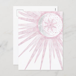 Elegant roze Sun Moon Doodle Mandala White Design Feestdagenkaart