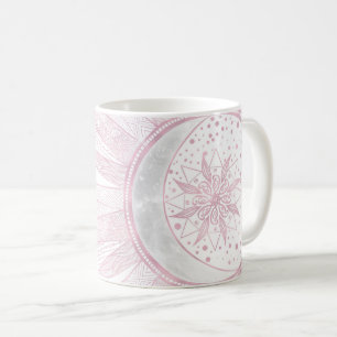 Elegant roze Sun Moon Doodle Mandala White Design Koffiemok